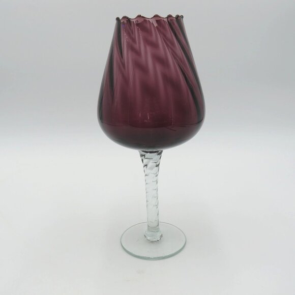 Empoli Vase Handblown Glass Amethyst Purple Swirl Textured Clear Stem Vintage - Picture 1 of 8